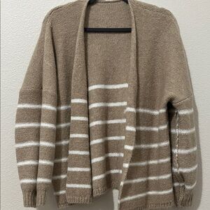 Cozy Tan and White Striped Women's Sweater